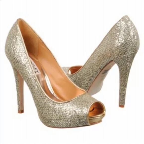 Badgley Mischka sz 9 gold silver peep toe heels - Picture 1 of 5